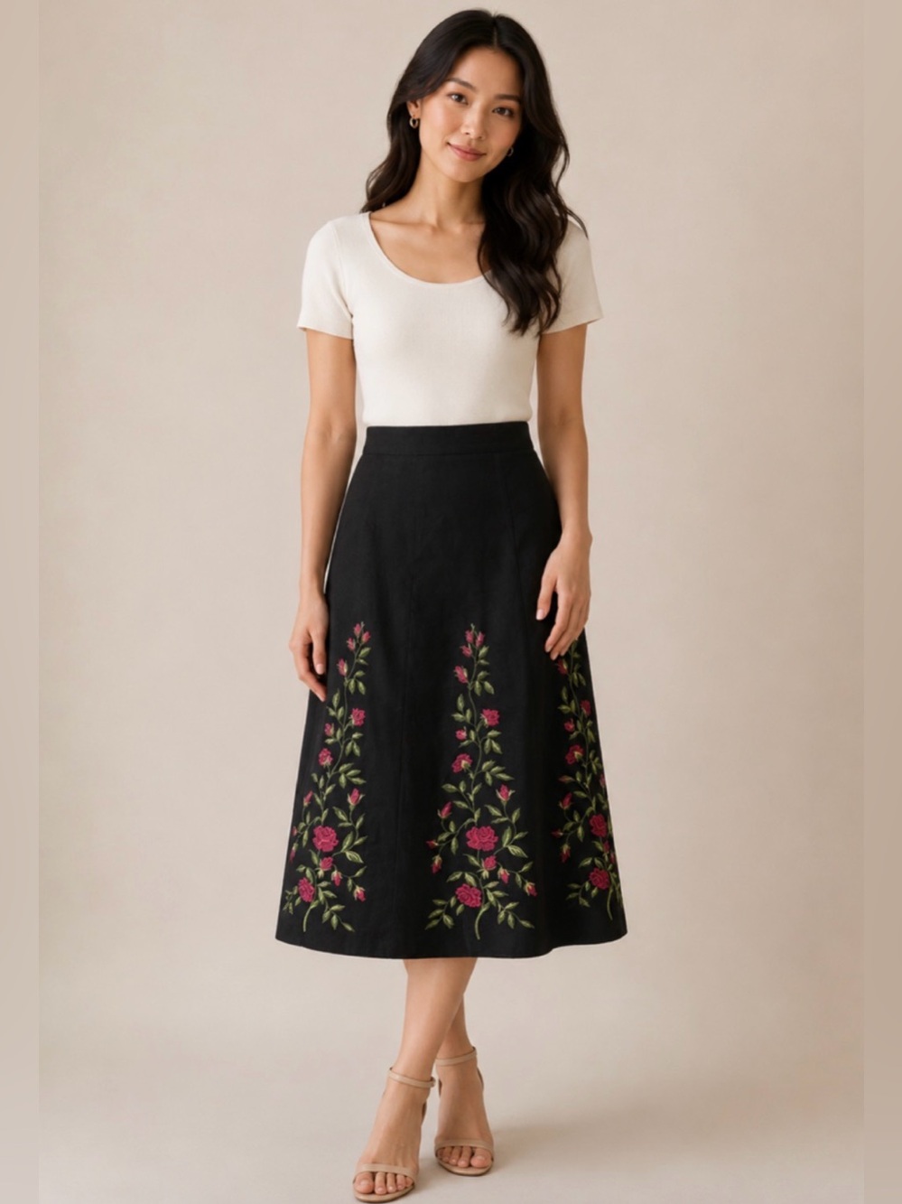 Anne Carson Linen Floral Skirt